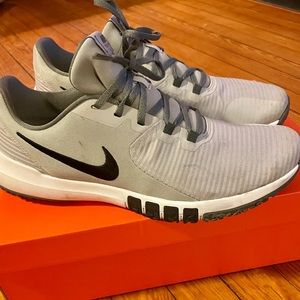 Men Nike Flex training sneakers grey, white, and black size 13 gently worn.